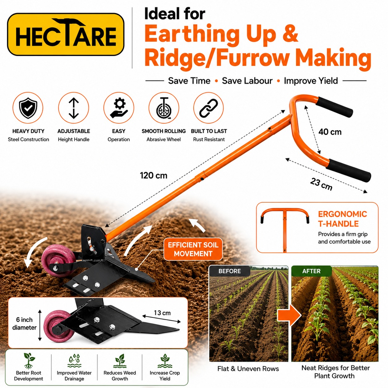 Hectare Manual Ridger and Furrow Maker Hand Tool for Agriculture - Image 8